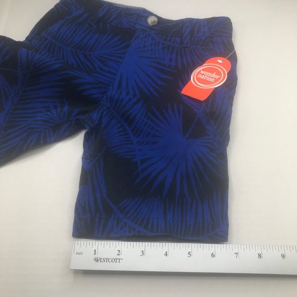 Wonder Nation Boy's Size 6 Adjustable Waist Flat Front Short Blue Palm Leaf New - Picture 10 of 13